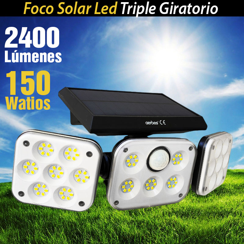 Foco Solar Led Triple 150 Watios y 2500 Lúmenes Regulable
