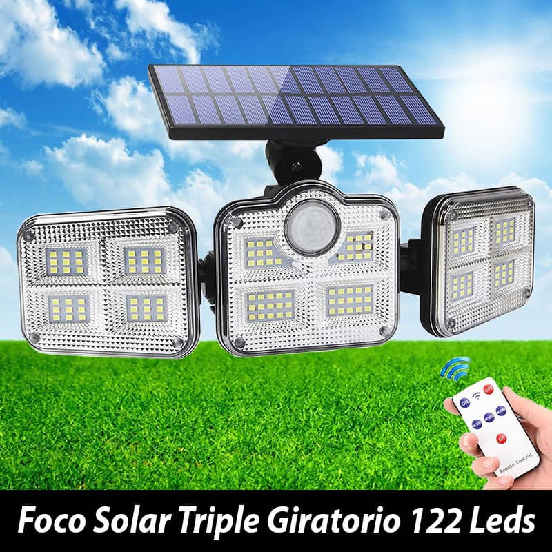 Foco Solar Triple con 122 Leds Regulable